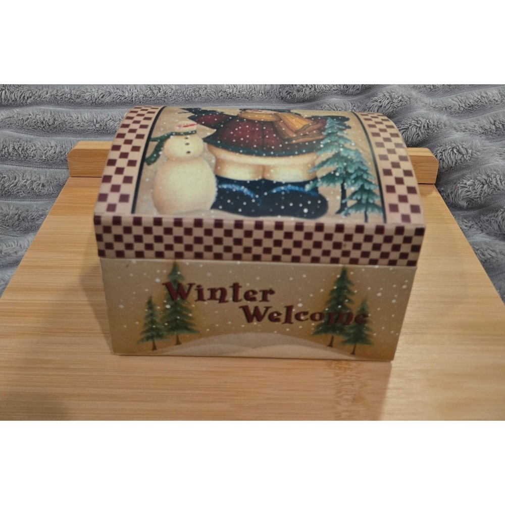 Winter Welcome Snowman Recipe Box Set with Cards and Dividers Folk Art Holiday